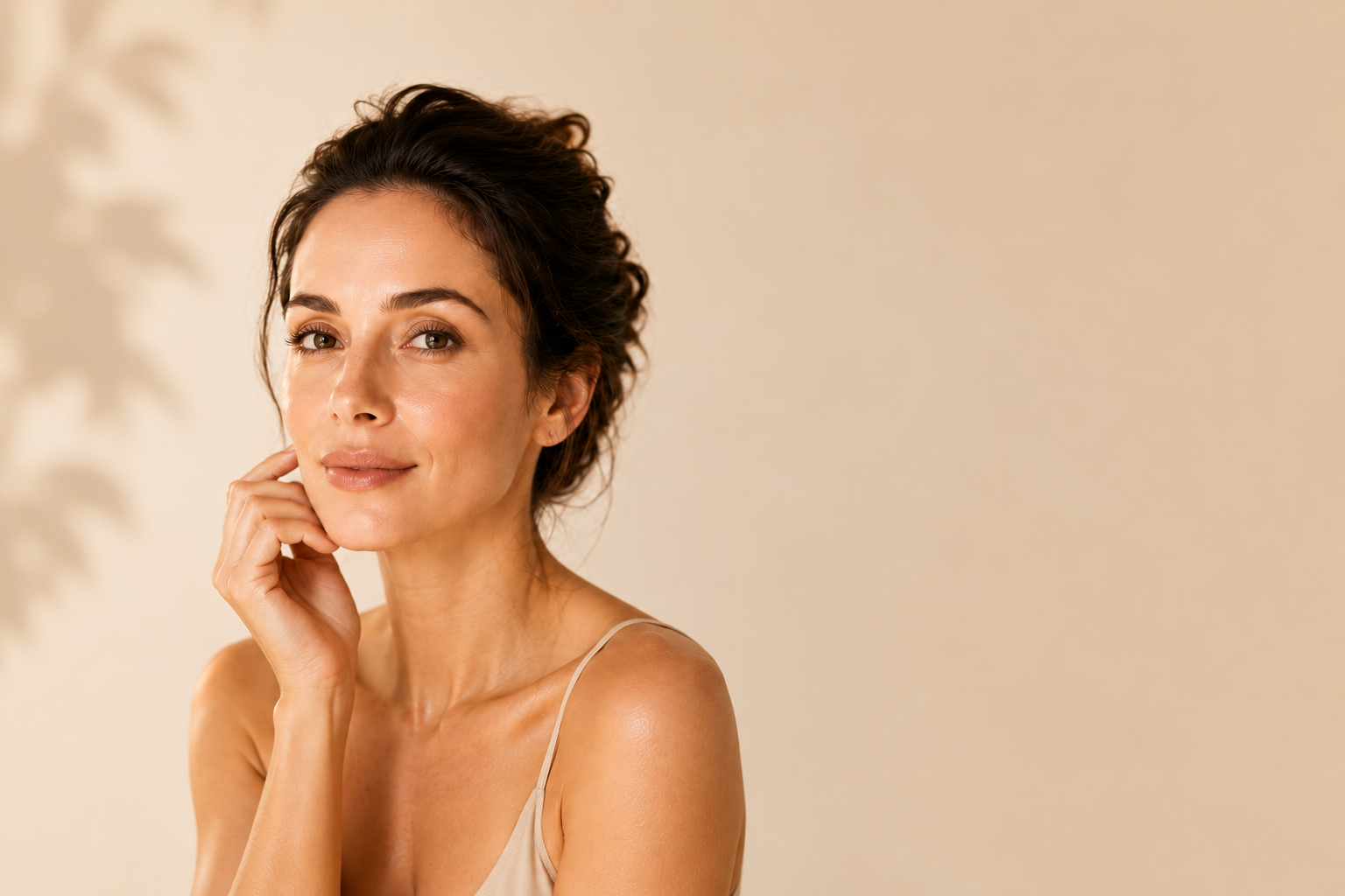 Mujer adulta con piel natural y saludable